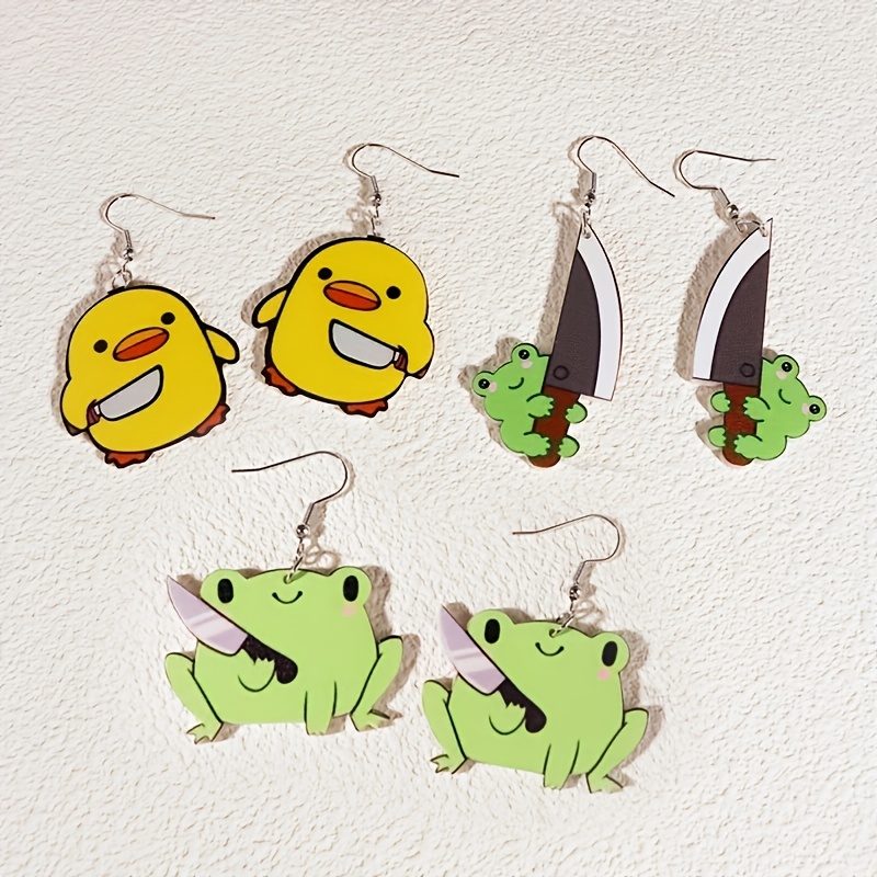 Quack Duck Chick Frog Earrings Acrylic Animal Jewelry